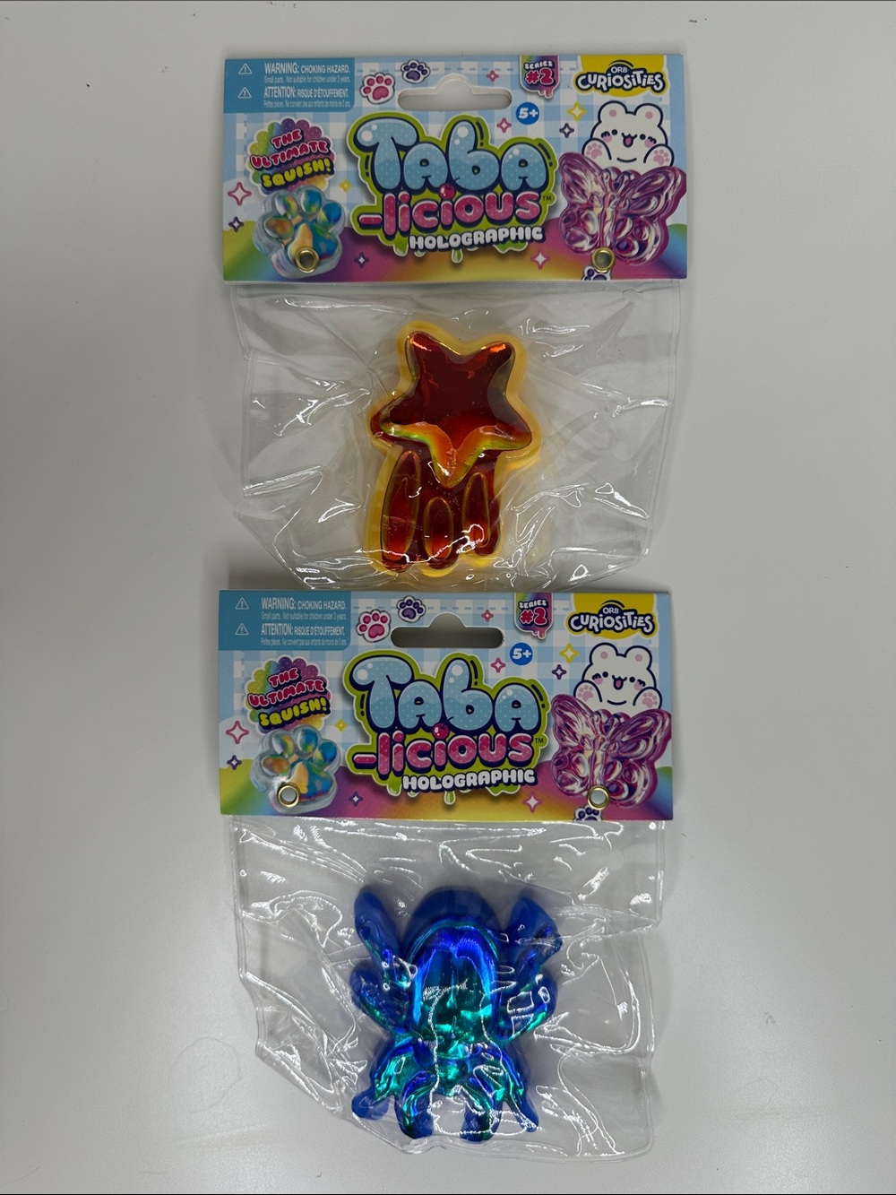 TABA-Licious HOLOGRAPHIC Blue/Green Spider Insect & Yellow Shooting Star Squishy